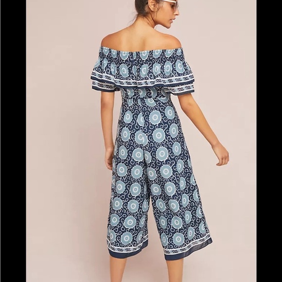 Anthropologie Kopal ruffled flared off shoulder jumpsuit - Picture 2 of 6
